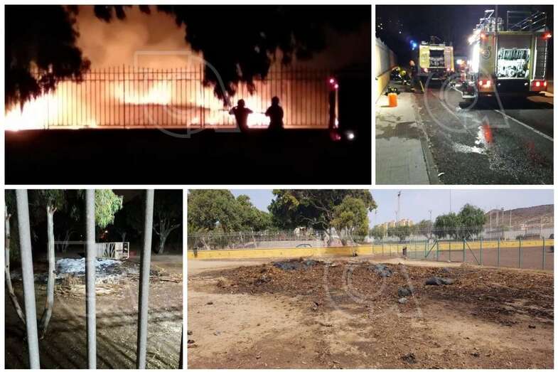 Secuencias y efectos del incendio de anoche en el Parque de las Mil Palmeras (Foto TA)